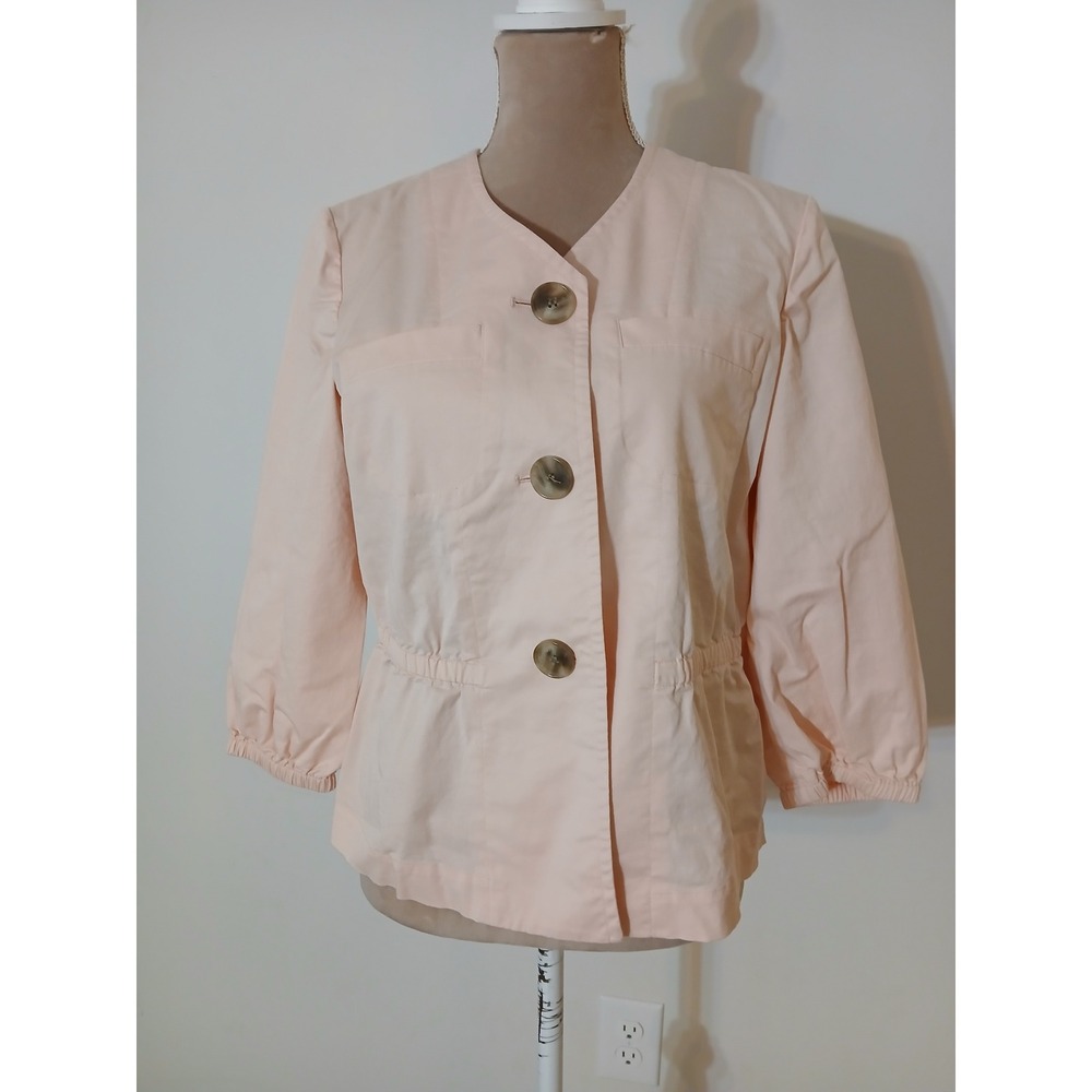 Kasper Peach  Pink Cotton Blend Cinched Waist Button Front Jacket Womens Size 8